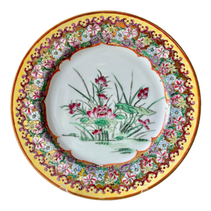 Mid 20th Century Chinese Yellow and Gold Floral Porcelain Dinner Plate