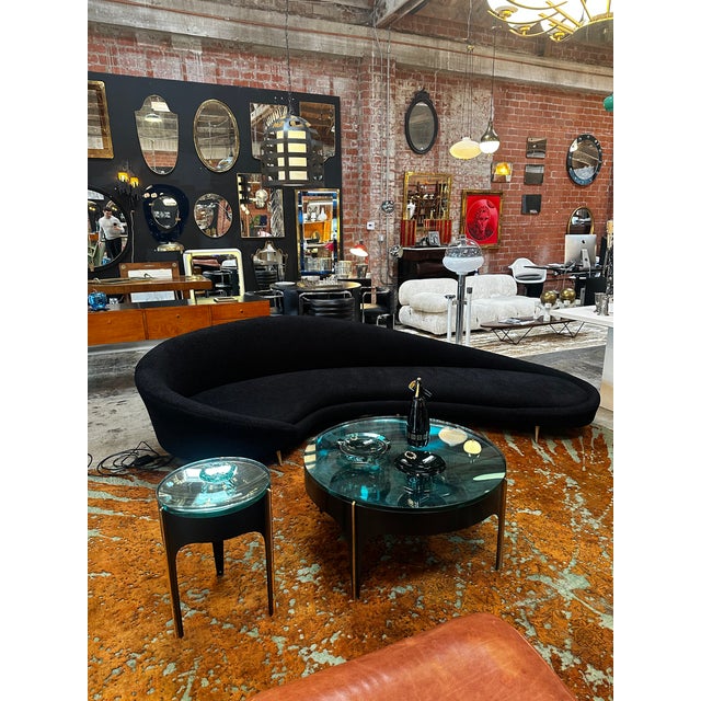 Wood Mid-Century Italian Large Curved Sofa, 1950s - Re-Upholstery Attributed to Federico Munari For Sale - Image 7 of 9