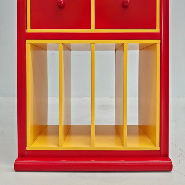Vintage Yellow and Red Lacquered Vinyl Bookcase, 1980s For Sale - Image 6 of 18