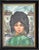 1960s 1960 Andre Daude Big Eyed French Girl Painting Oil Canvas Black Frame Green Coat For Sale - Image 5 of 13