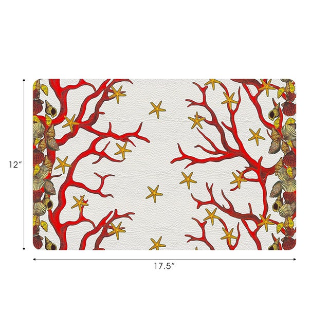 Contemporary Coral Reef Vegan Leather Rectangle Pebble Placemat, Set of 4 For Sale - Image 3 of 5