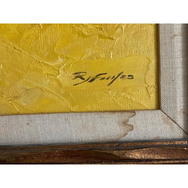 Yellow Large Vintage Original Oil Painting by Rj Fowles Wwii Veteran Red Sailing Ship Yellow Ocean Background Framed and Matted For Sale - Image 8 of 11