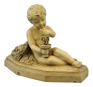Bacchanalian Putto Child Bacchus Terracotta Sculpture by Bohumil Rezl, Czechoslovakia, 1800s