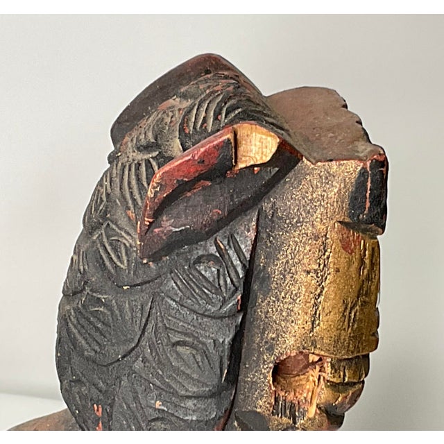 Mid 20th Century Primitive Carved Wood Foo Dogs - A Pair For Sale In Houston - Image 6 of 12