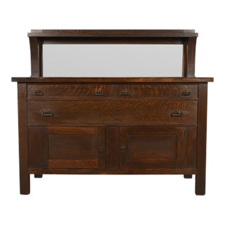 Stickley Brothers Style Antique Mission Oak Arts & Crafts Sideboard Buffet or Bar Cabinet, Circa 1900 For Sale