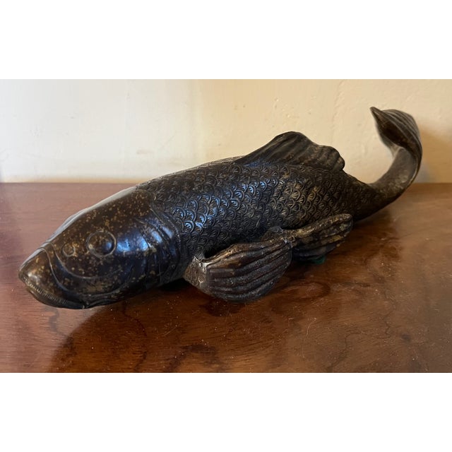 Antique 19th Century Japanese Meiji Bronze Fish Okimono Sculpture of a Carp or Koi For Sale - Image 10 of 12