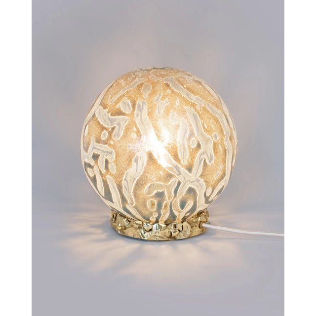 Stories of Italy Denim Nougat Crown Globe Lamp with Cast Brass Base For Sale - Image 4 of 4