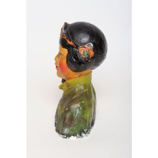 Art Deco Vintage Chinoiserie Asian Chalkware Bust of a Woman After Esther Anna Hunt For Sale - Image 3 of 15