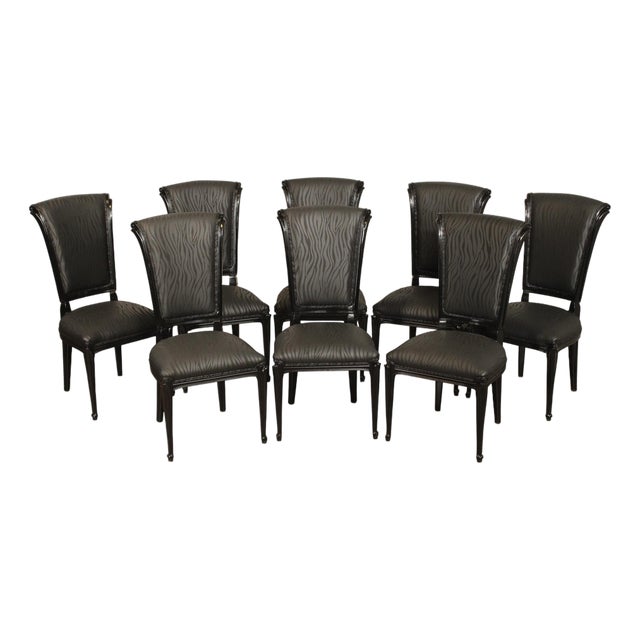 Italian Art Deco Style Set of Eight Ebonized Dining Chairs For Sale