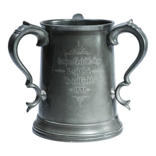 Fantastic Triple Handle Antique Trophy Tankard Pewter Cup Victorian University Rowing Crew Sports Home Decor For Sale