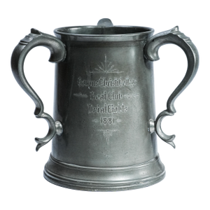 Fantastic Triple Handle Antique Trophy Tankard Pewter Cup Victorian University Rowing Crew Sports Home Decor