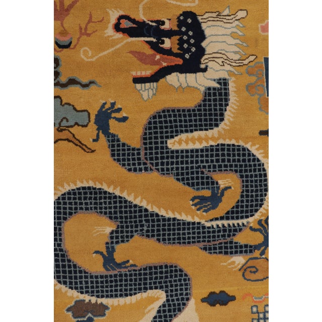 Hand-knotted in wool, this antique 5x15 Chinese Ningxia pillar runner from circa 1920–1940 features an elaborate pictorial...