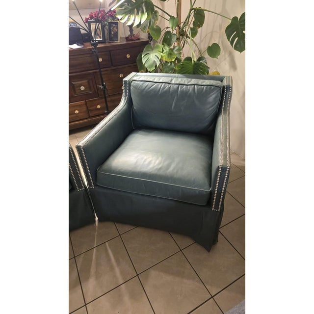 Animal Skin Bernhardt "Delano" Leather Club Chairs For Sale - Image 7 of 12