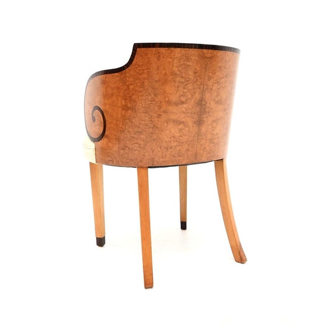 Wood Art Deco Burr Walnut and Leather Armchair, 1930 For Sale - Image 7 of 10