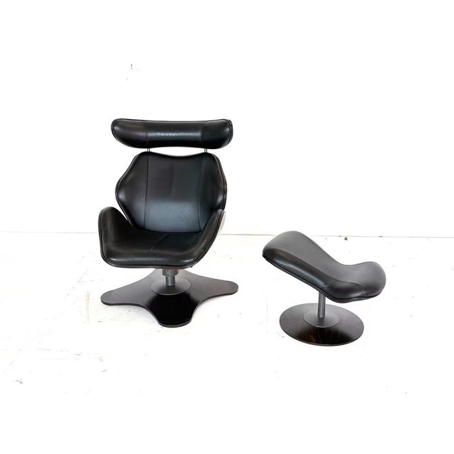 Animal Skin Set of Leather Tok Armchair & Ottoman by Toshiyuki Kita for Stokke For Sale - Image 7 of 17