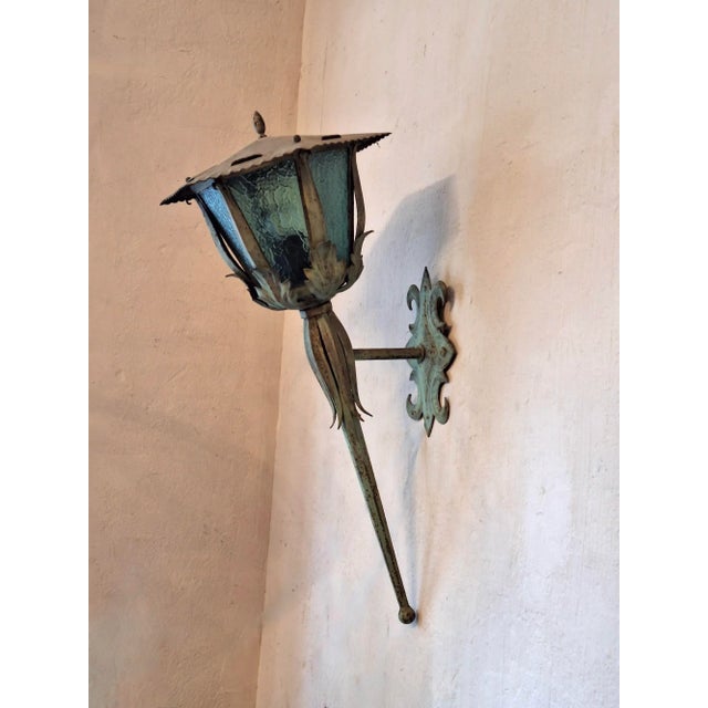 Mid-Century French Iron Outdoor Lantern with Acanthus Leaves For Sale - Image 6 of 10