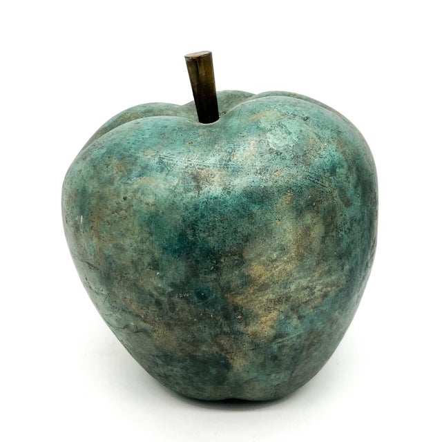 Oversized Vintage Painted Terracotta Apple Sculpture With Verdigris Finish - Sculptural, European Cottage, Organic Modern For Sale - Image 11 of 14