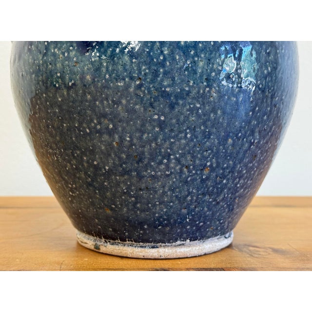 Mid 20th Century Vintage Indigo Blue Pottery Cachepot Vessel For Sale - Image 5 of 11
