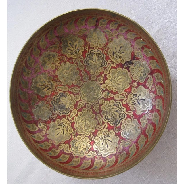 Indian Vintage Indian Decorative Painted Brass Bowl For Sale - Image 3 of 3