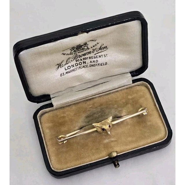 Early 20th Century Antique George V Yellow Gold Novelty Fox Head Bar Brooch, 1910s For Sale - Image 5 of 16