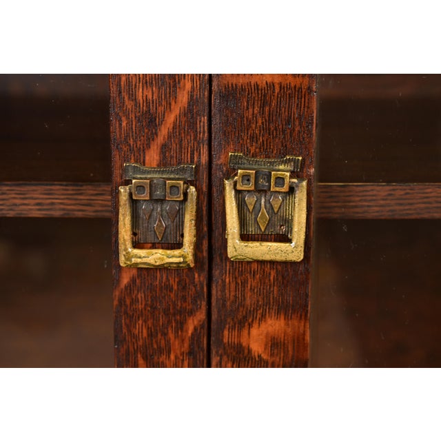 Brown Limbert Style Antique Mission Oak Arts and Crafts Bookcase Cabinet, Circa 1910 For Sale - Image 8 of 14
