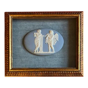 Antique Early 19th Century Wedgwood Light Blue Jasperware Framed Wall Plaque