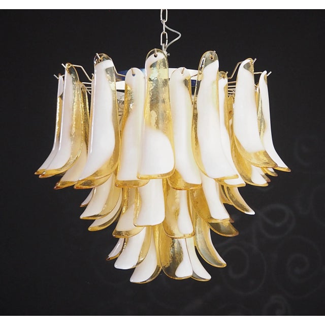 Italian Murano Style Chandelier, 53 Caramel Lattimo Glass Petals, Mazzega Style For Sale - Image 12 of 12