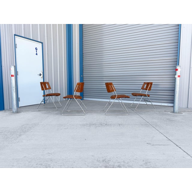 Brown 1970s Mid Century Chrome and Leather Dining Chairs by Chromecraft For Sale - Image 8 of 13