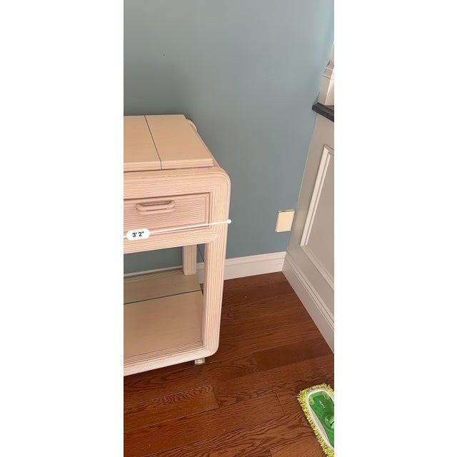 Vintage Pencil Reed Server by American Drew With Expanding Table Top & White Wash Wood For Sale In New York - Image 6 of 11