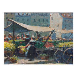 Painting Paris Market Scene Dated 1926 by Alling Clements