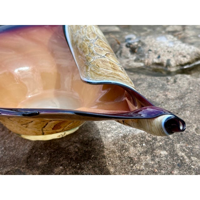 Mouth-Blown Glass Art Bowl in the Shape of a Shell, from the Jozefina Krosno Glass Art Manufactory, Poland, 1980s For Sale - Image 9 of 18