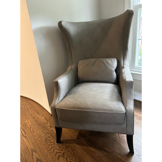 Bernhardt Kingston Gray High Back Lounge Chair With Nailhead Trim For Sale In Washington DC - Image 6 of 8