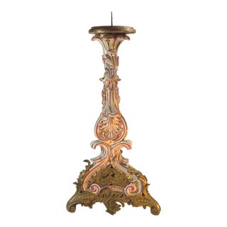 Large French Strasbourg 19th Century Faience Tall Floor Candle Holder With Ormolu For Sale