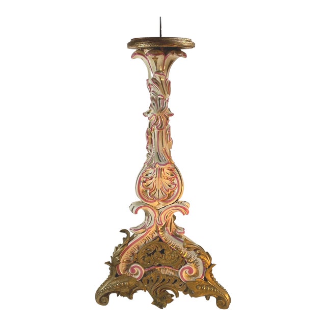 Large French Strasbourg 19th Century Faience Tall Floor Candle Holder With Ormolu For Sale