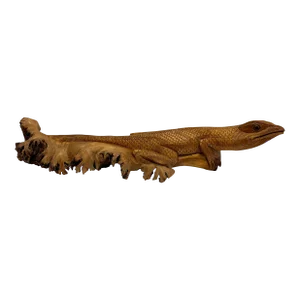 1970s Vintage Hand Carved Wood Lizard Folk Art Burlwood Carving