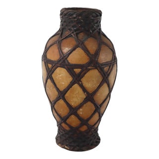 Antique Bamboo Braided Awaji Pottery Vase, Japan, 1900s For Sale