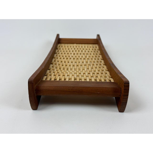 Mid-Century Modern Teak Serving Tray with Rattan Bottom from Poulsen Krogstrup, 1960s For Sale - Image 4 of 13