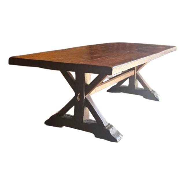 19th Century French Walnut X-Frame Refractory Farmhouse Dining Table For Sale
