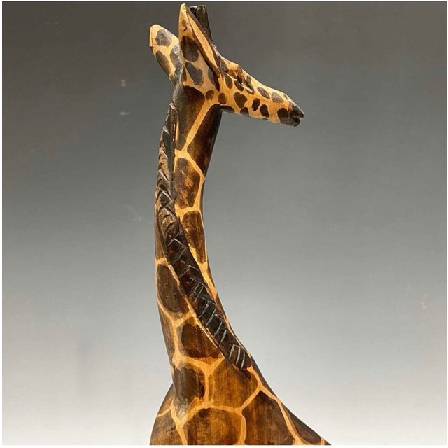 Wood Mid 20th Century Hand-Carved Hardwood Giraffe Sculpture, African Folk Art For Sale - Image 7 of 9