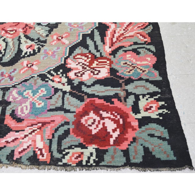 Vintage Bessarabian Natural Color Hand Made Organic Wool Floral Kilim,6'3"x9'4" For Sale - Image 4 of 6