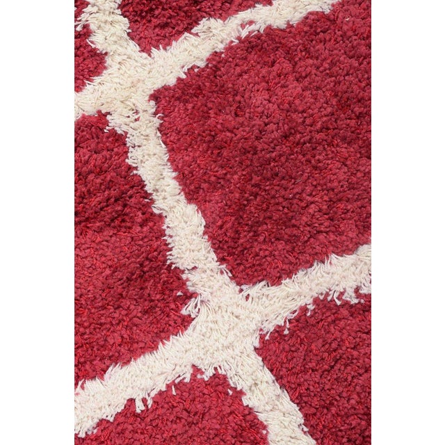 Scandinavian Red and White Cotton Tones Rya Rug For Sale - Image 4 of 6