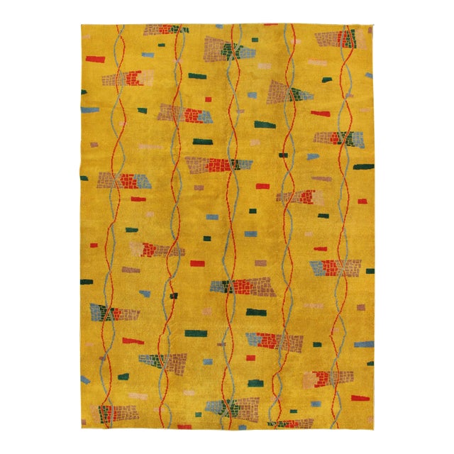 Mid 20th Century Mid-Century Modern Rug Turkish Carpet in Bright Yellow Red Blue Green & Pink For Sale