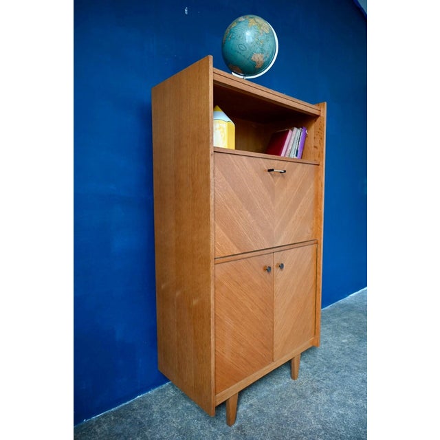 Vintage Chevron Marquetry Secretaire in Oak, 1950s For Sale - Image 6 of 18