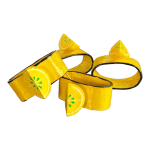 Vintage 1970's Papier Mache Lemon Yellow Napkin Rings - Set of 4
