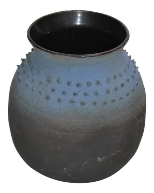 Mid-Century Modern Black & Blue American Raku Vase, Vessel Studio Art Pottery