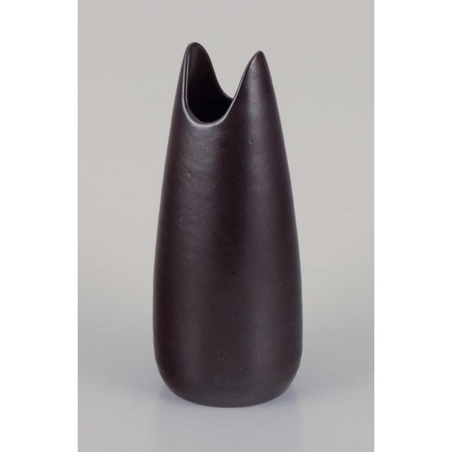 Ceramic Vase with Dark Brown Glaze by Mari Simmulson for Upsala Ekeby For Sale - Image 4 of 7