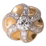 Vintage Retro 15k Gold 1.65ct Old European Cut Swirl Chunky Ring, Size 6 For Sale