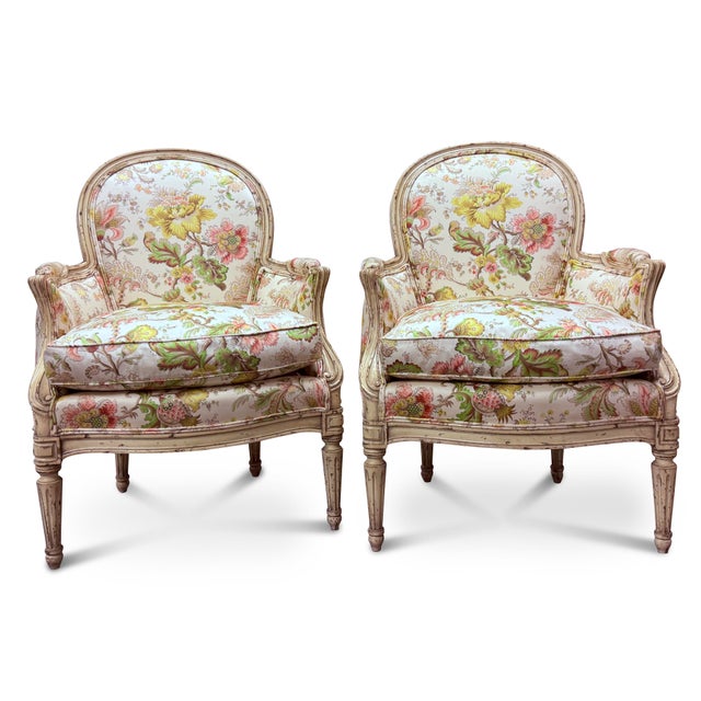Wood Vintage French Bergère Armchairs by Yale R. Burge For Sale - Image 7 of 12