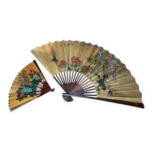 Pair of Large Unmatched Decorative Asian Fans