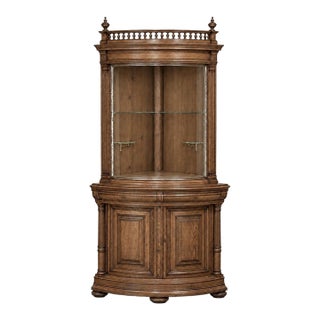 19th Century French Henri II Neoclassical Corner Vitrine With Curved Glass Door For Sale